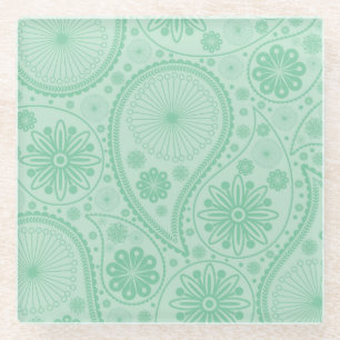 Minzgrün-Paisley-Muster Glasuntersetzer