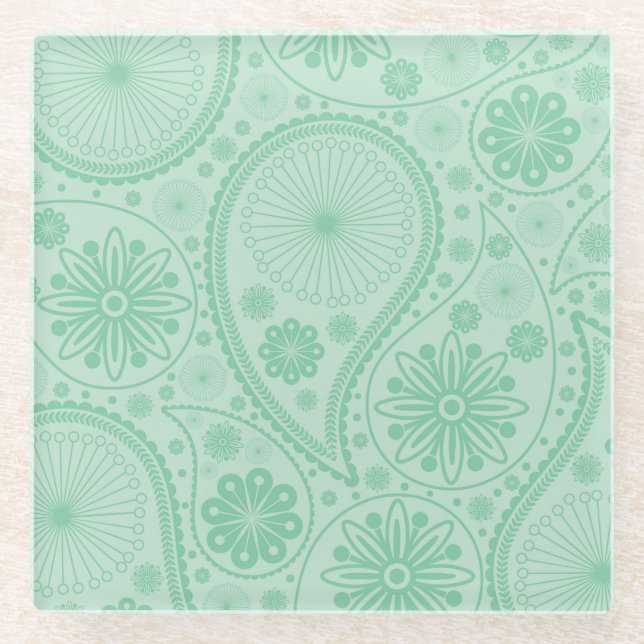 Minzgrün-Paisley-Muster Glasuntersetzer (Vorderseite)