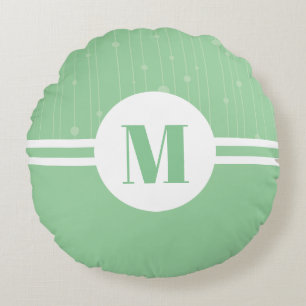 Minzgrün Streifen Monogramm Pastellfarben minimal Rundes Kissen