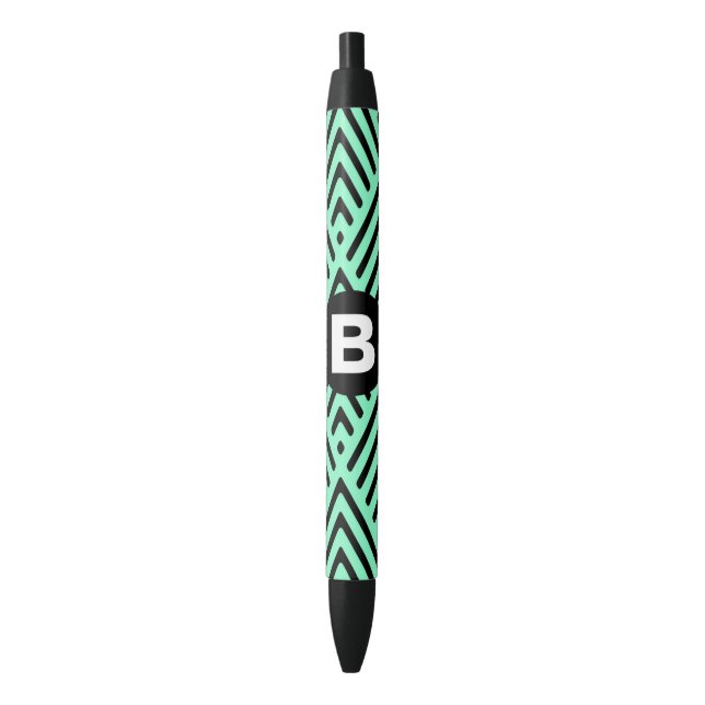 Minzgrün trendiges Chevron-Muster Monogramm Kugelschreiber (Vorderseite Vertikal)
