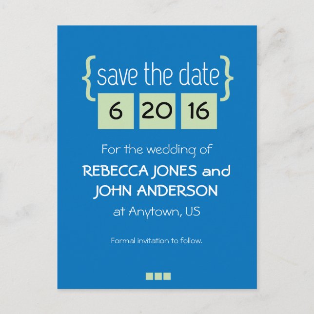 Minzgrün und blau Save the Date Postkarte (Vorderseite)