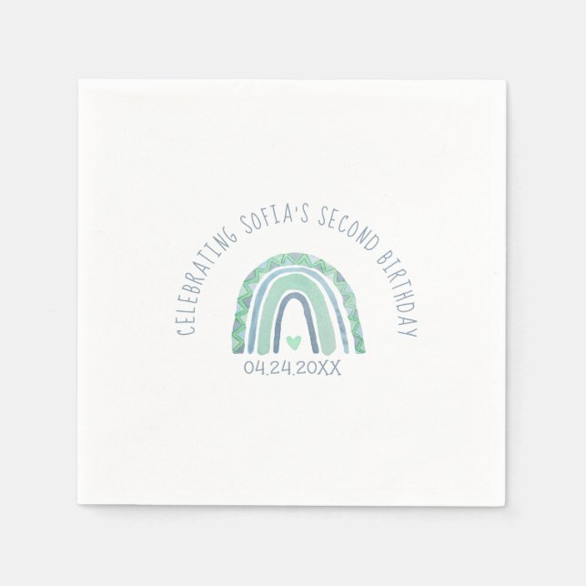 Minzgrün und blau-tönige Teller aus Regenbogenpapi Serviette (Vorderseite)