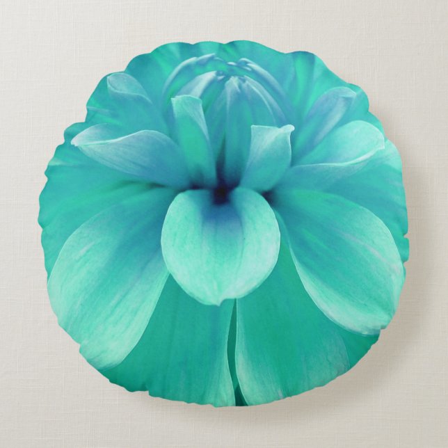 Minzgrün und blaue Blume Rundes Kissen (Vorderseite)
