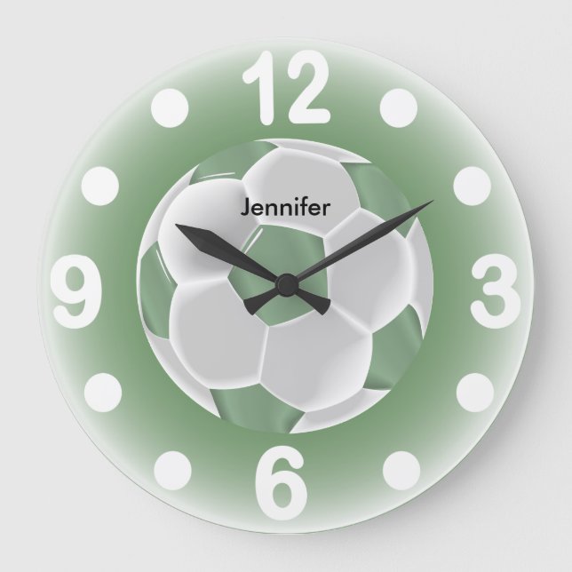 Minzgrün und weißer Fußball-Ball Große Wanduhr (Vorderseite)