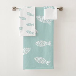 Minzgrün und weißer Wasserfisch Badhandtuch Set