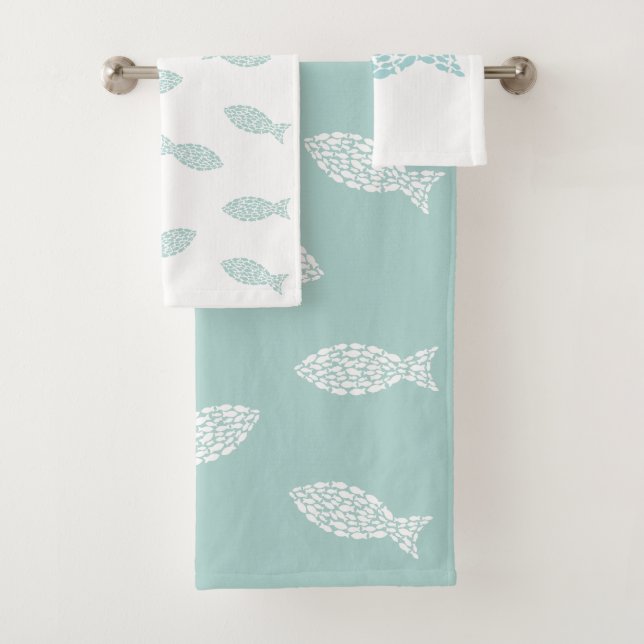 Minzgrün und weißer Wasserfisch Badhandtuch Set (Insitu)