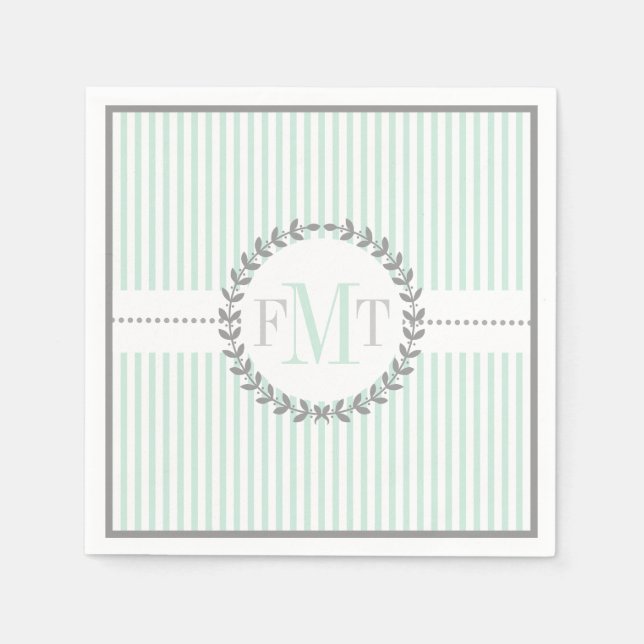 Minzgrün, weiß gestreiftes Muster Hochzeit Serviette (Vorderseite)