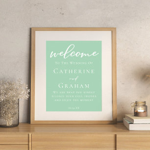 Minzgrün-weiße Typografie Personalisierte Hochzeit Poster