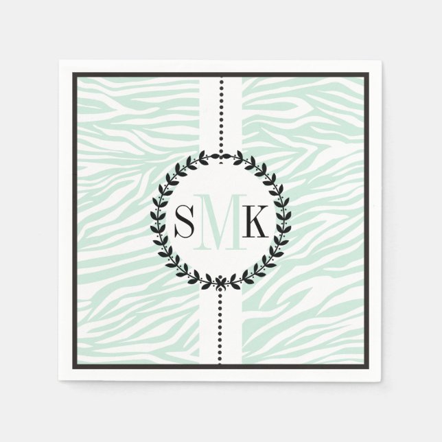 Minzgrün, weißes Zebramuster Hochzeit Serviette (Vorderseite)