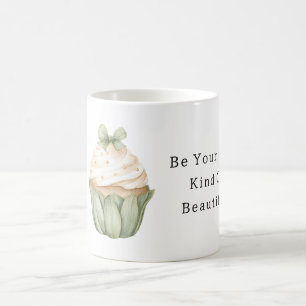 Minzgrüne Blätter Schleife Cremig weißer Cupcake Kaffeetasse