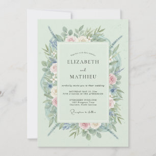 Minzgrüne Florale Hochzeit Einladung