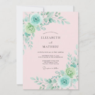 Minzgrüne florale romantische Hochzeit Einladung
