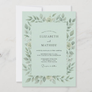 Minzgrüne Friedliche Hochzeit mit Laubwerk Einladung