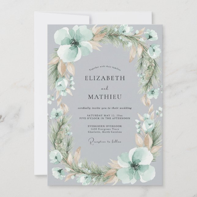Minzgrüne Frostige Botanische Hochzeit Einladung (Vorderseite)