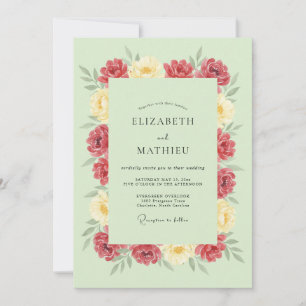 Minzgrüne lebhafte Rosenhochzeit Einladung