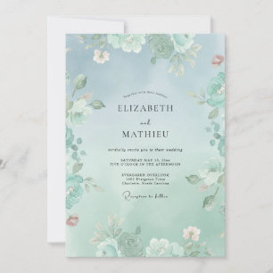 Minzgrüne poetische Floral-Hochzeit Einladung
