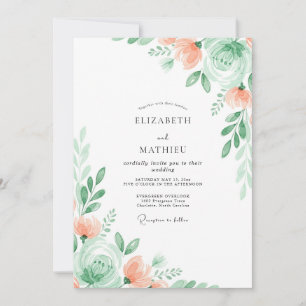 Minzgrüne subtile Floral-Hochzeit Einladung