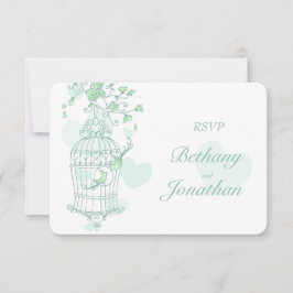 Minzgrüne Vögel öffnen Käfig Hochzeit RSVP Karte