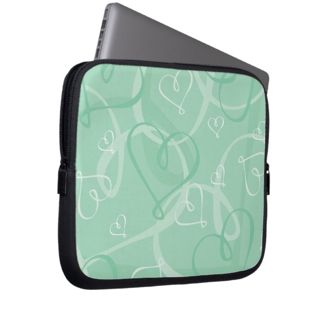 Minzgrünes Herzmuster Laptopschutzhülle (Vorne Rechts)