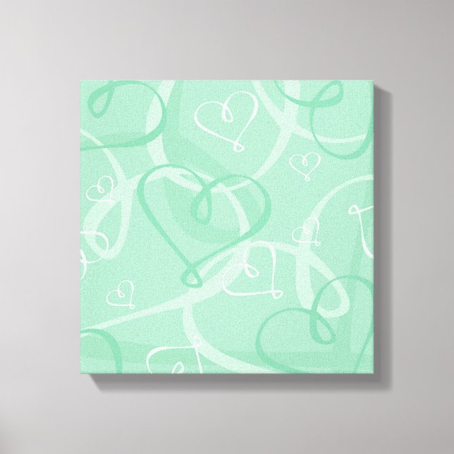 Minzgrünes Herzmuster Leinwanddruck (Vorderseite)