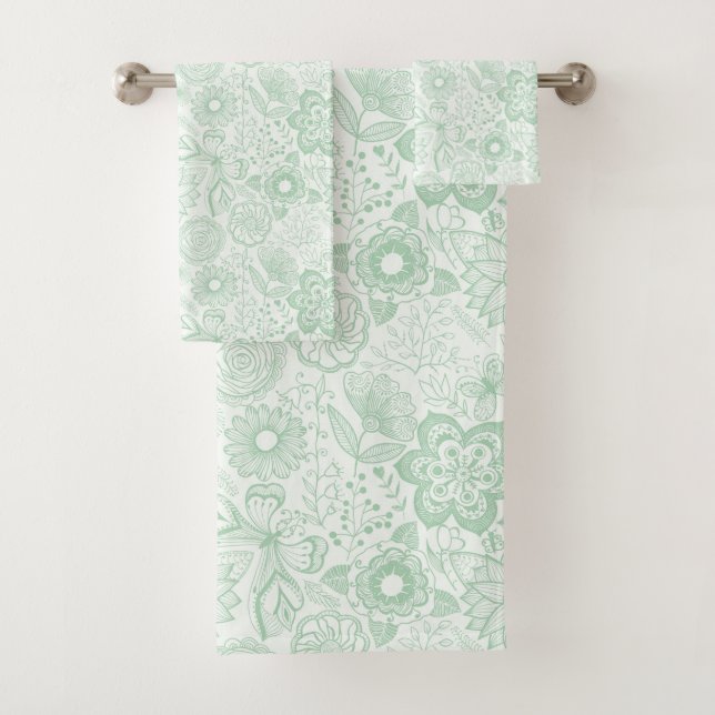 Minzgrünes Retro-Blume Badhandtuch Set (Insitu)