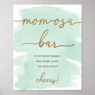 Minzgrünes Wasserfarben-Gold-Mom-osa-Bar-Schild Poster