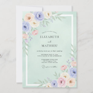 Minzige Florale Romanze Hochzeit Einladung
