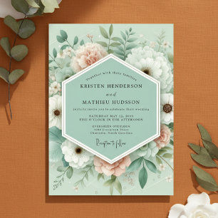 Minzige Florale Verzauberung Hochzeit Einladung
