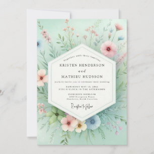 Minzige Florale Wiesenromanze Hochzeit Einladung