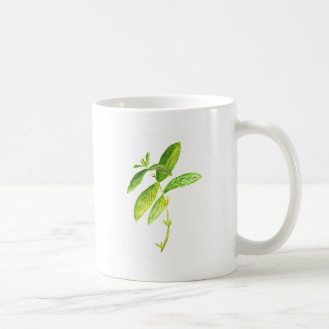 Minzkraut Wasserfarbe Botanischer Garten Kaffeetasse (Rechts)