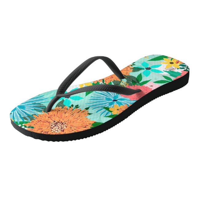 Minzpadel floral flip flops (Schrägansicht)