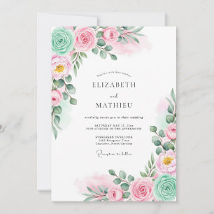 Minzpink Aquarell Botanische Hochzeit Einladung