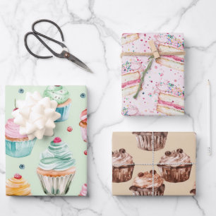 Minzpinkekuchen-Schokoladencupcakes Geburtstag Geschenkpapier Set