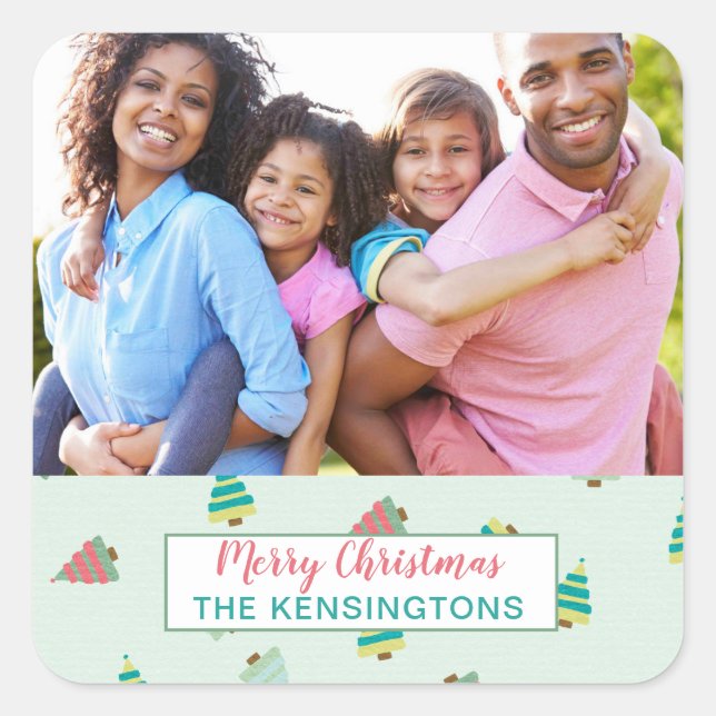 Minzrosa Aquamarines Weihnachtsgeschenk Foto Quadratischer Aufkleber (Vorderseite)