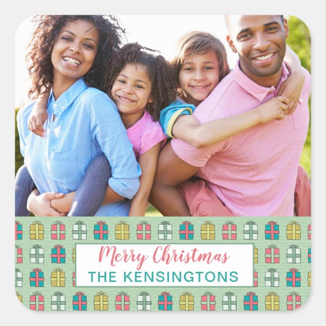 Minzrosa Aquamarines Weihnachtsgeschenk Foto Quadratischer Aufkleber (Vorderseite)