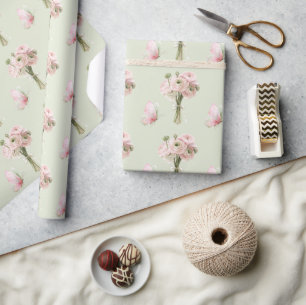 Minzrosa Ranunkelblumen Schmetterlinge Geburtstag Geschenkpapier
