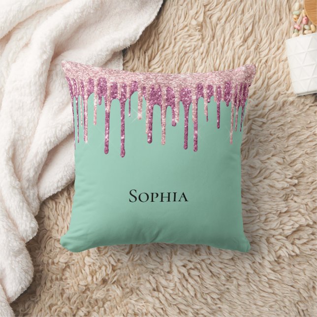 Minzrosa Rosa Eiscreme Glitzer Tropfen Kissen (Decke)