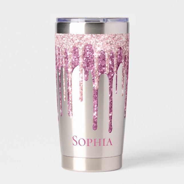 Minzrosa Rosa Eiscreme Glitzer Tropfen Thermobecher (Vorderseite)