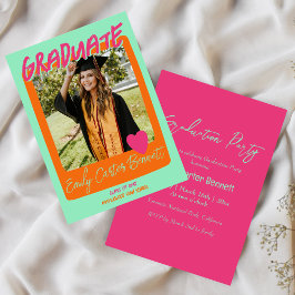 Minzrosa und Orange Foto Graduation Party Einladung