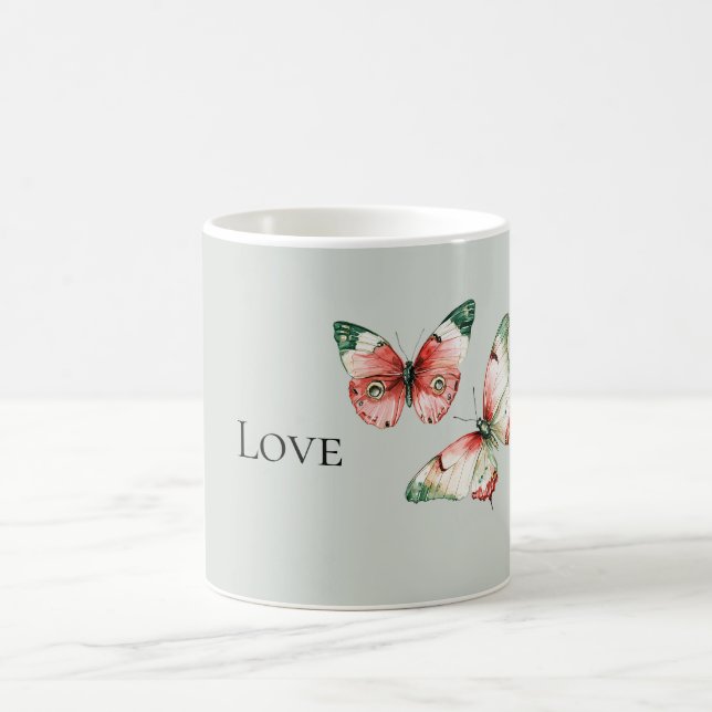 Minzrote Erdbeer-Schmetterlinge Kaffeetasse (Mittel)