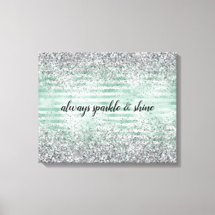 Minzstreifen Glam Glitz Silver Glitzer Leinwanddruck