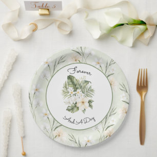 Minzweiße Creme-Hibiskus-Orchideen-Blumenhochzeit Pappteller