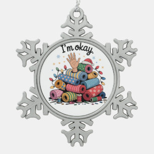 Mir geht's gut Lustige Patchwork-Weihnachtsliebhab Schneeflocken Zinn-Ornament