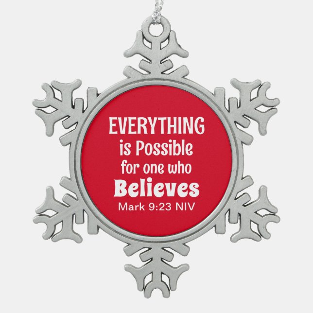 Miracle Bible Verse Christlich Faith Red Schneeflocken Zinn-Ornament (Vorderseite)