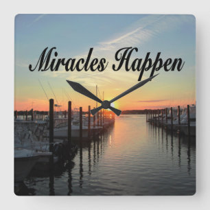 MIRACLES HAPPEN SUNSET FOTO DESIGN QUADRATISCHE WANDUHR