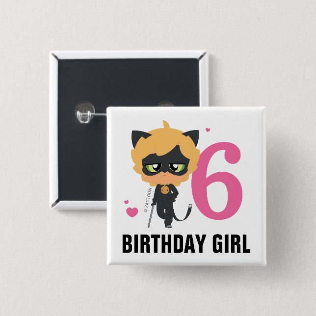 Miraculous Cat Noir Chibi Birthday Girl Button (Vorne & Hinten)