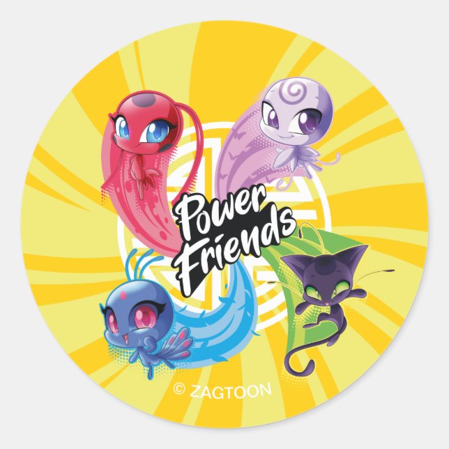 Miraculous Kwamis Power Friends Runder Aufkleber (Vorderseite)