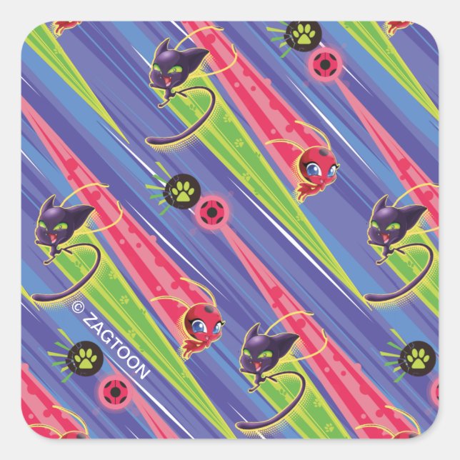 Miraculous Kwamis Tikki & Plagg Muster Quadratischer Aufkleber (Vorderseite)