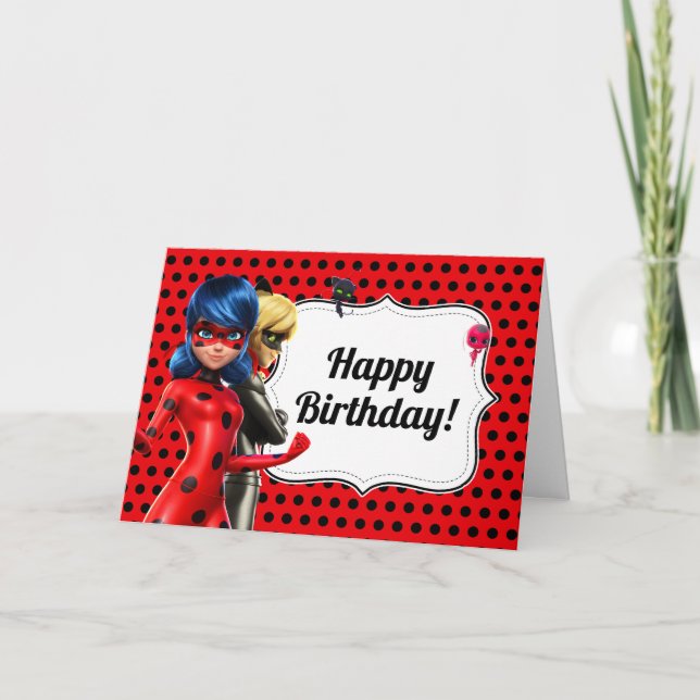 Miraculous Ladybug & Cat Noir Birthday Karte (Vorderseite)