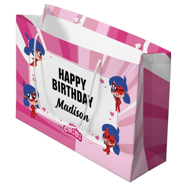 Miraculous Ladybug Chibi Geburtstag Große Geschenktüte (Vorderseite Schrägansicht)